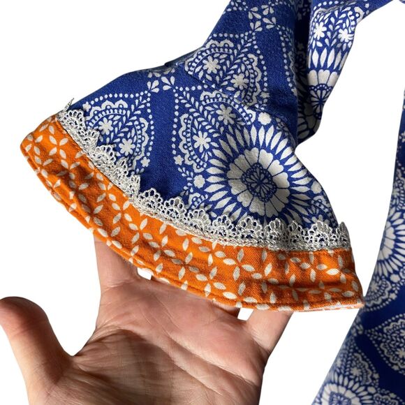 Counting Daisies Girls Dress Blue Orange Floral Embellishment Bell Sleeve 6x - Picture 3 of 7